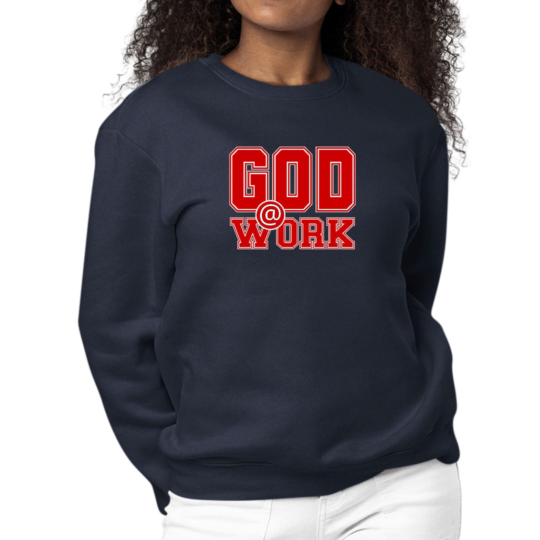 Womens Graphic Sweatshirt God @ Work Red and White Print - Womens | Sweatshirts