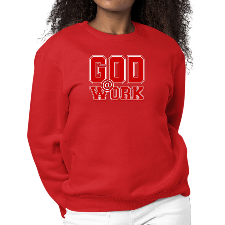 Womens Graphic Sweatshirt God @ Work Red and White Print - Womens | Sweatshirts