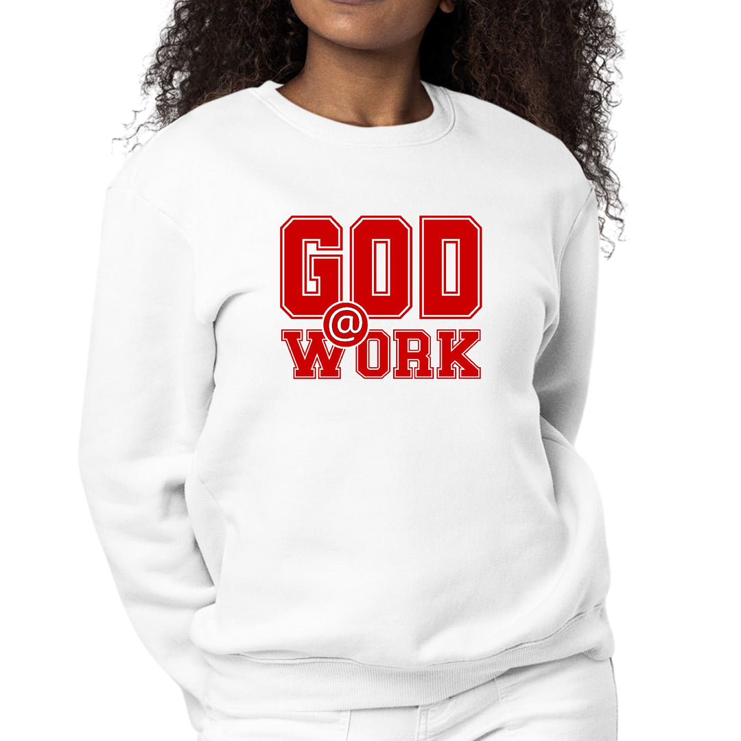 Womens Graphic Sweatshirt God @ Work Red and White Print - Womens | Sweatshirts