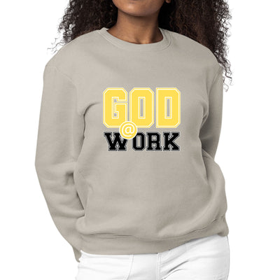 Womens Graphic Sweatshirt God @ Work Yellow And Black Print - Womens