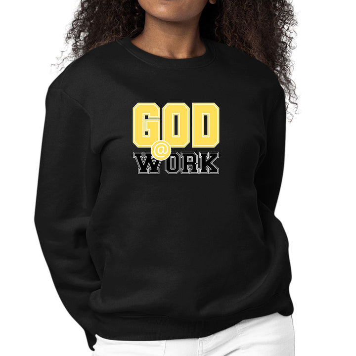 Womens Graphic Sweatshirt God @ Work Yellow and Black Print - Womens