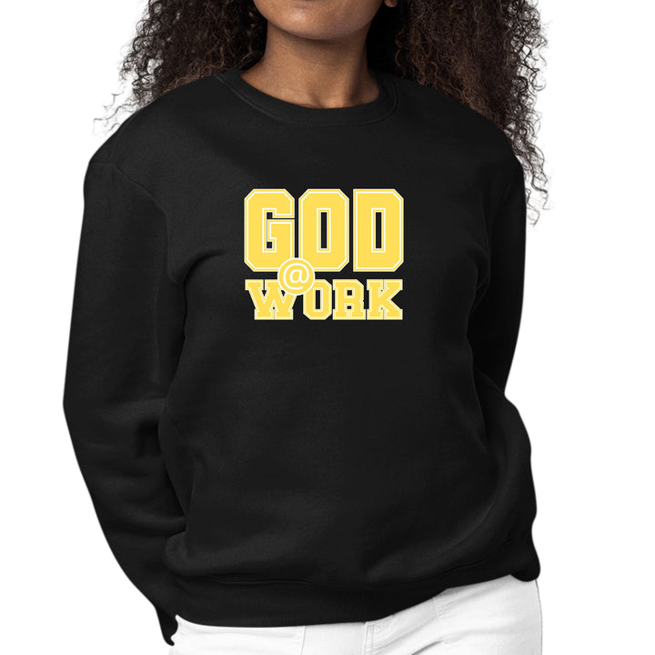 Womens Graphic Sweatshirt God @ Work Yellow and White Print - Womens