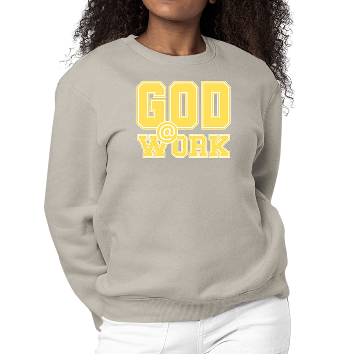 Womens Graphic Sweatshirt God @ Work Yellow and White Print - Womens