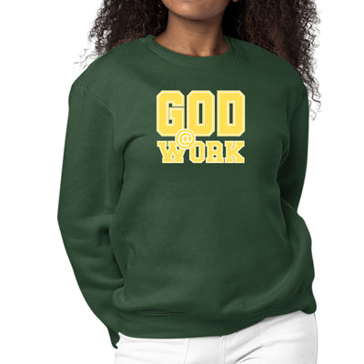 Womens Graphic Sweatshirt God @ Work Yellow And White Print - Womens
