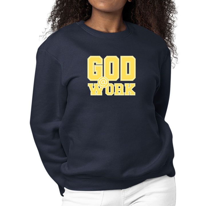 Womens Graphic Sweatshirt God @ Work Yellow and White Print - Womens