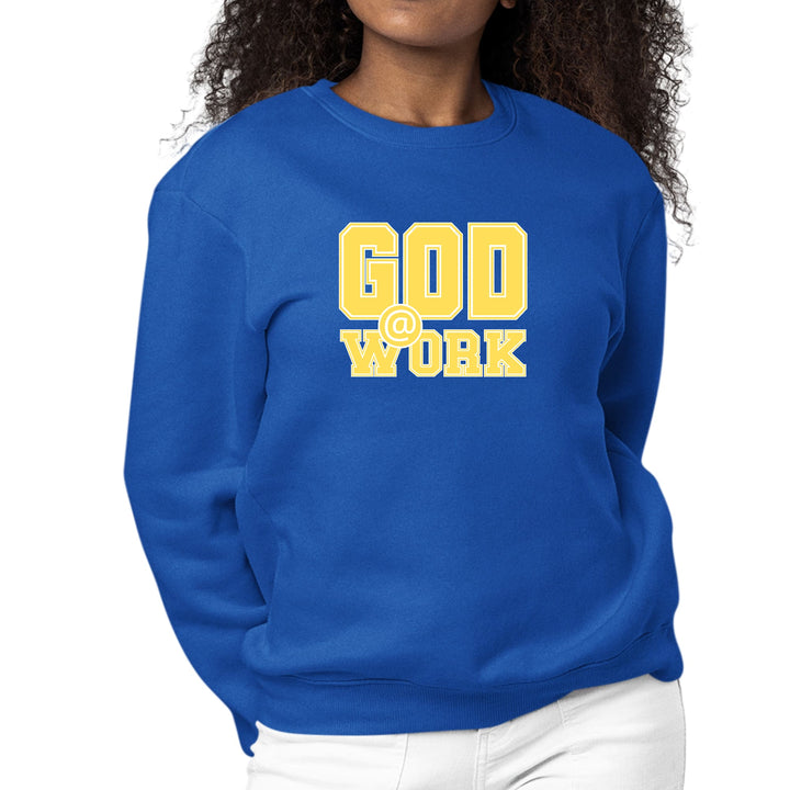 Womens Graphic Sweatshirt God @ Work Yellow and White Print - Womens