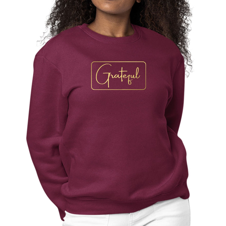 Womens Graphic Sweatshirt Grateful - Metallic Gold Illustration - Womens