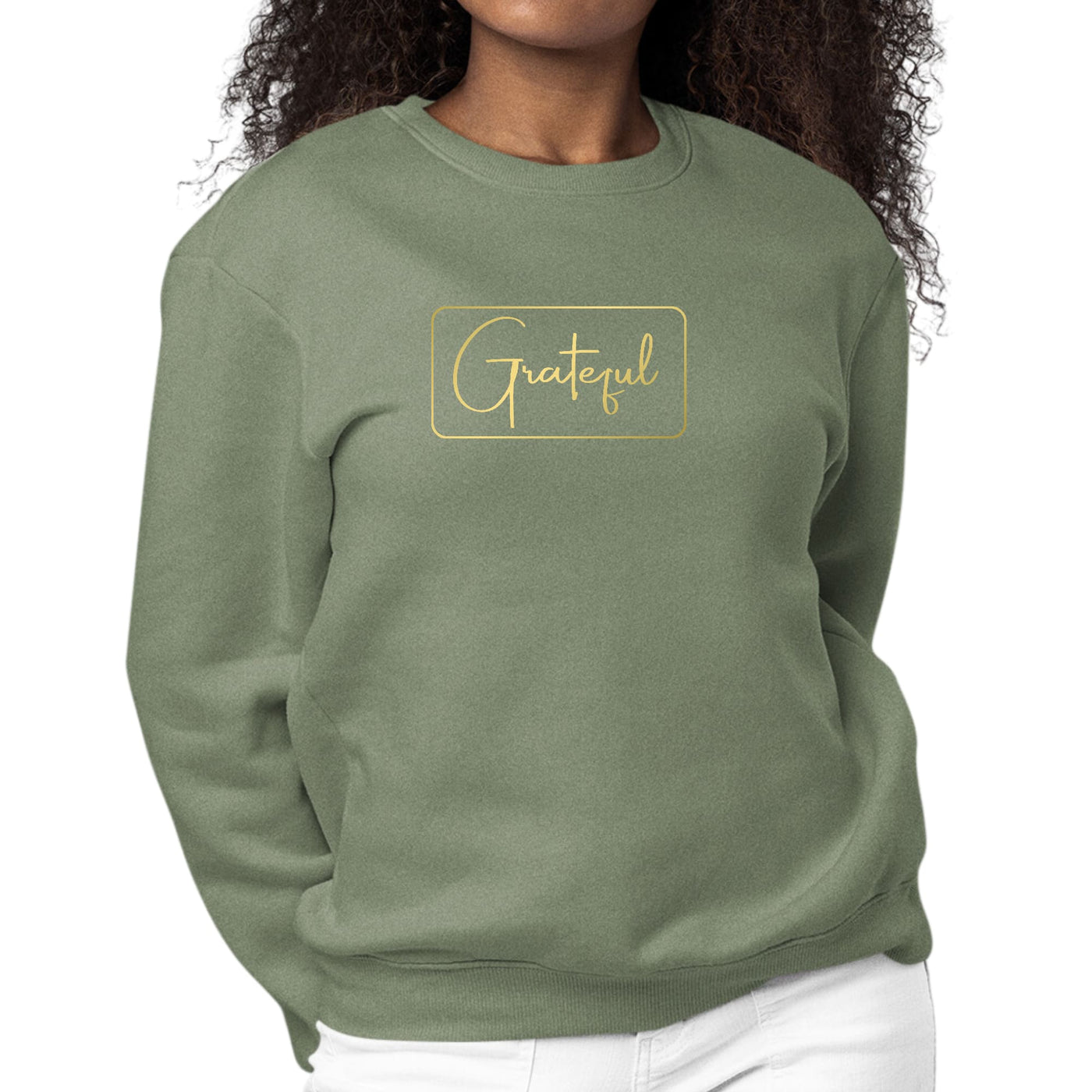 Womens Graphic Sweatshirt Grateful Metallic Gold Illustration - Womens