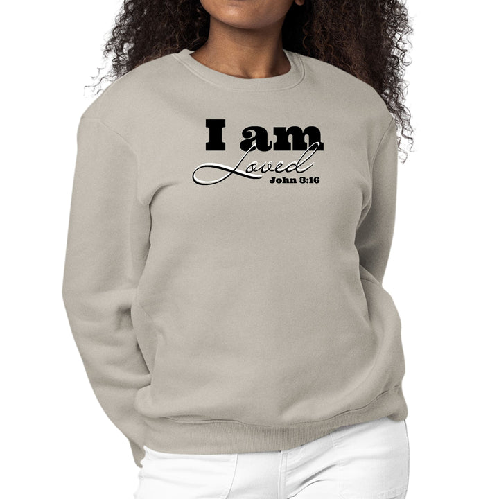 Womens Graphic Sweatshirt i am Loved - John 3:16 Black Illustration - Womens