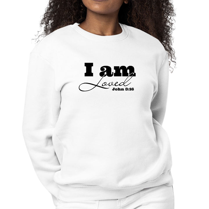 Womens Graphic Sweatshirt i am Loved - John 3:16 Black Illustration - Womens