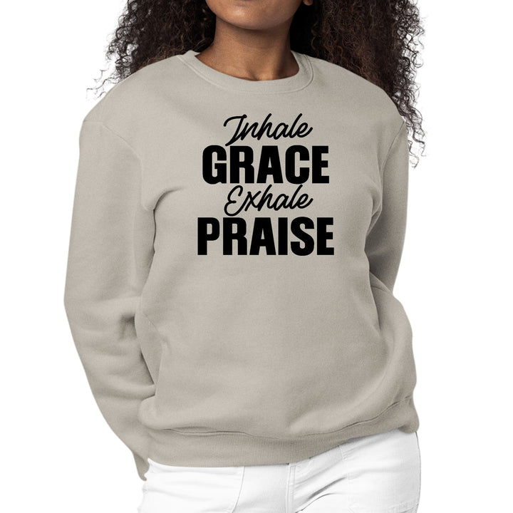 Womens Graphic Sweatshirt Inhale Grace Exhale Praise Black - Womens