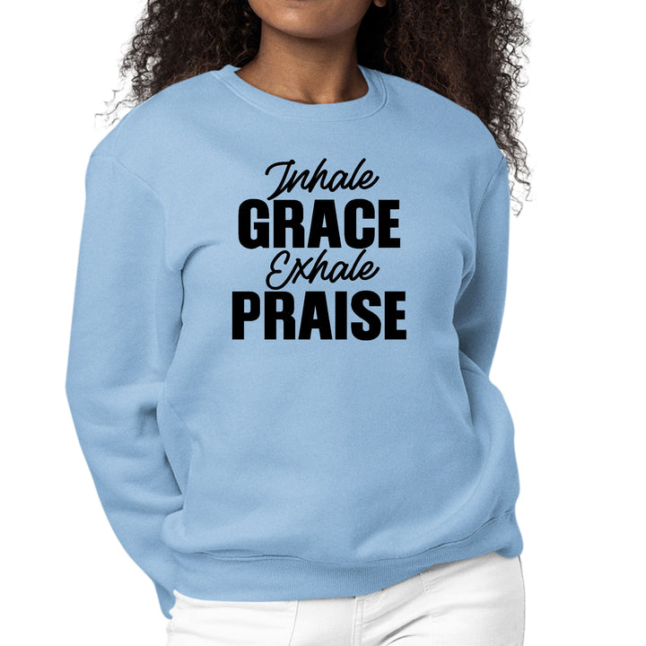 Womens Graphic Sweatshirt Inhale Grace Exhale Praise Black - Womens