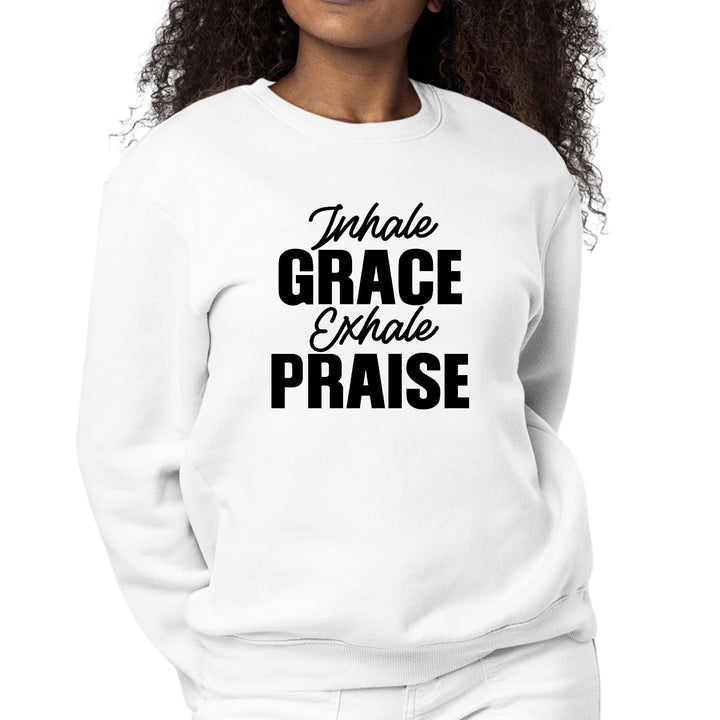 Womens Graphic Sweatshirt Inhale Grace Exhale Praise Black - Womens