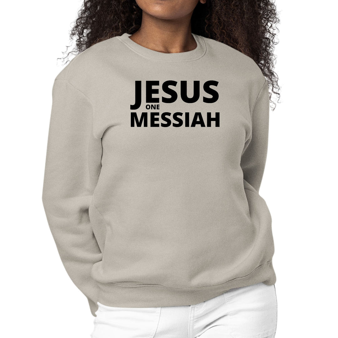 Womens Graphic Sweatshirt Jesus one Messiah Black Illustration - Womens