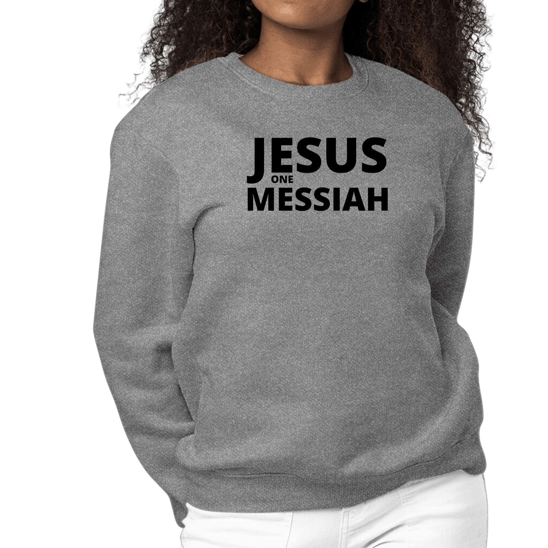 Womens Graphic Sweatshirt Jesus one Messiah Black Illustration - Womens