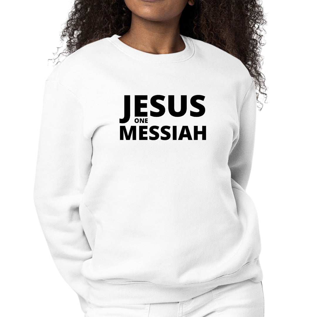 Womens Graphic Sweatshirt Jesus one Messiah Black Illustration - Womens