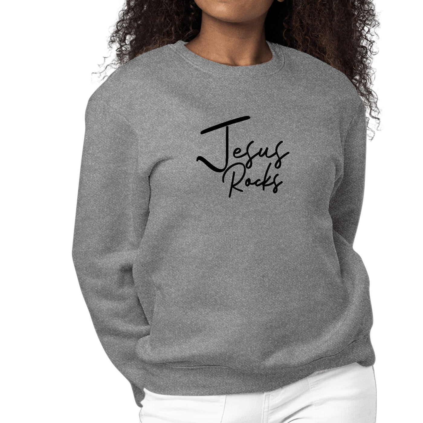 Womens Graphic Sweatshirt Jesus Rocks Print - Womens | Sweatshirts