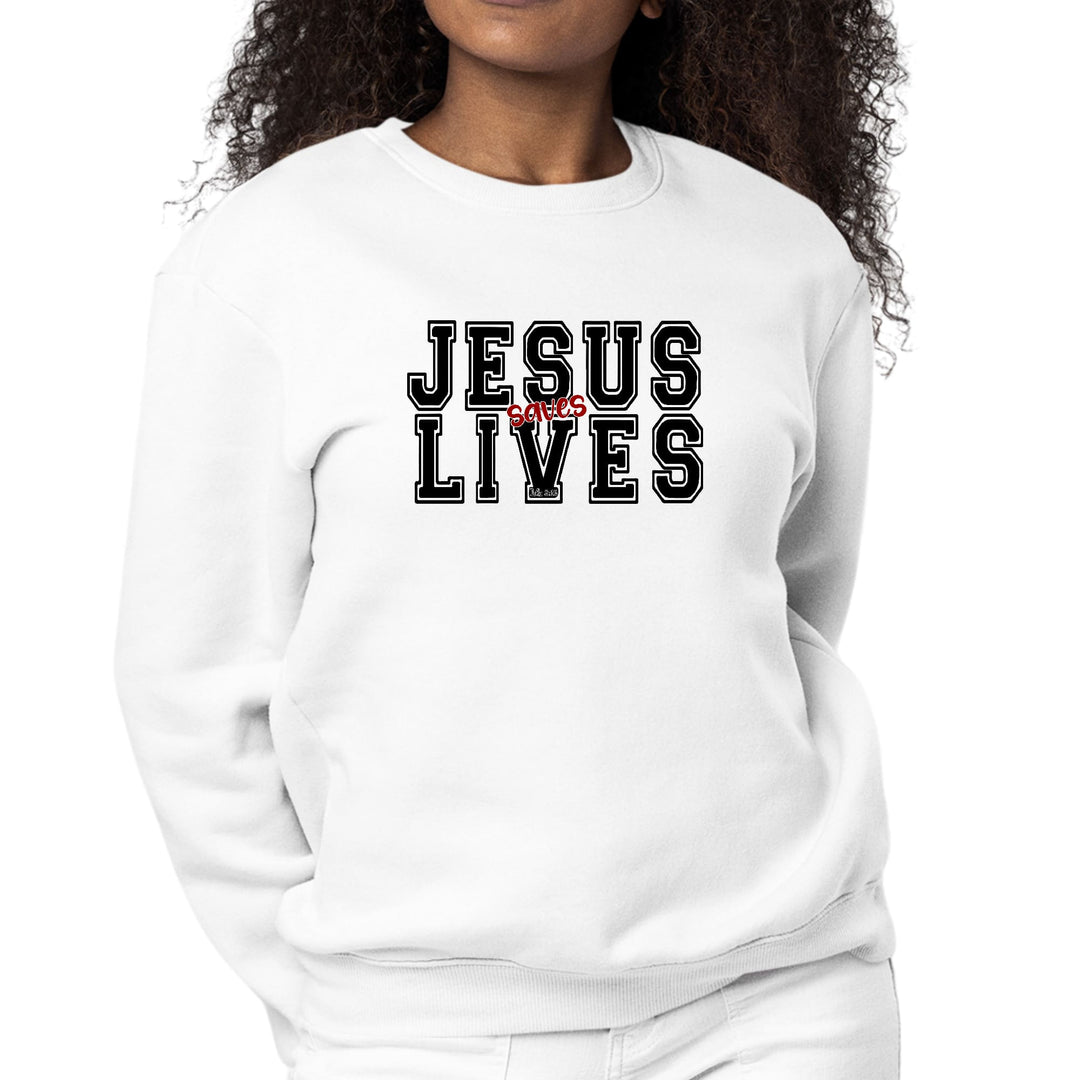 Womens Graphic Sweatshirt Jesus Saves Lives Black Red Illustration - Womens