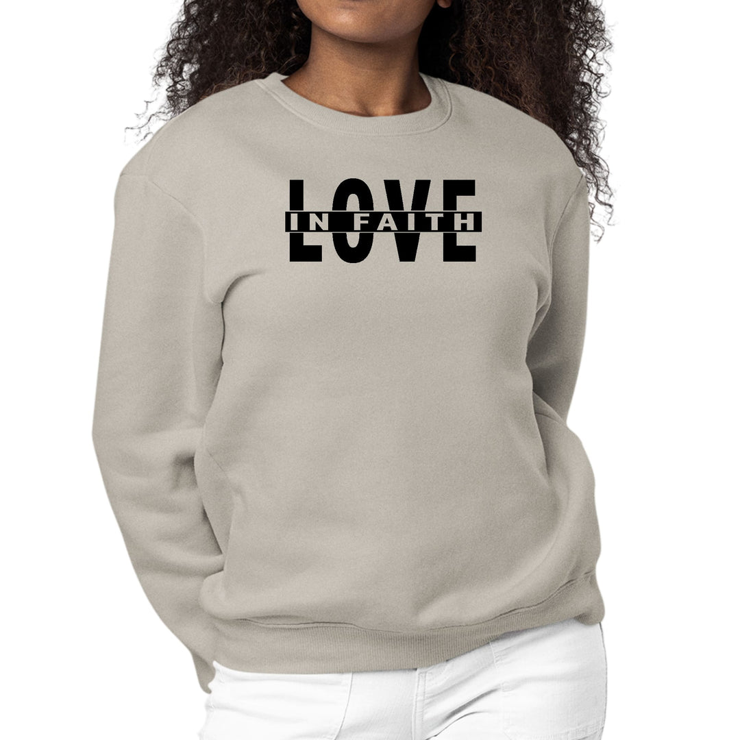 Womens Graphic Sweatshirt Love in Faith Black Illustration - Womens