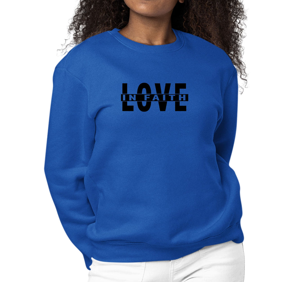 Womens Graphic Sweatshirt Love in Faith Black Illustration - Womens