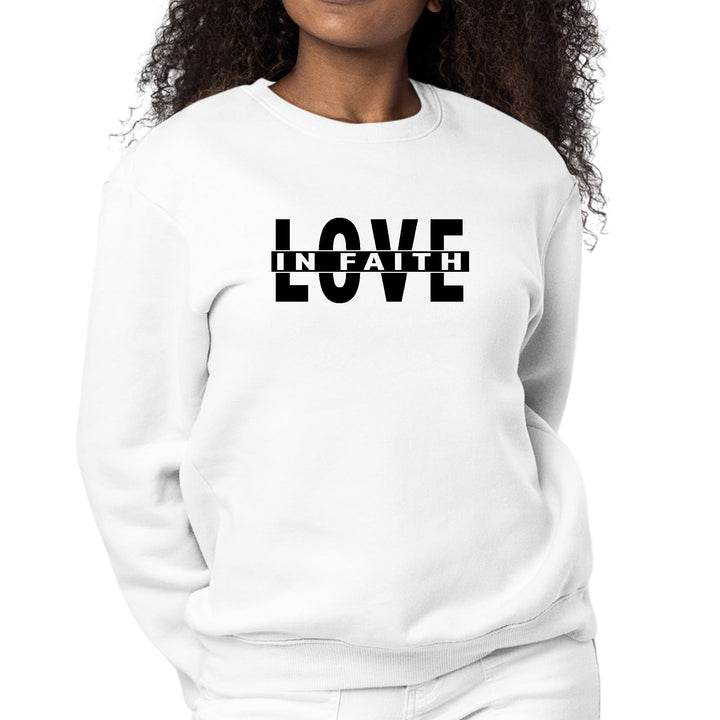 Womens Graphic Sweatshirt Love in Faith Black Illustration - Womens