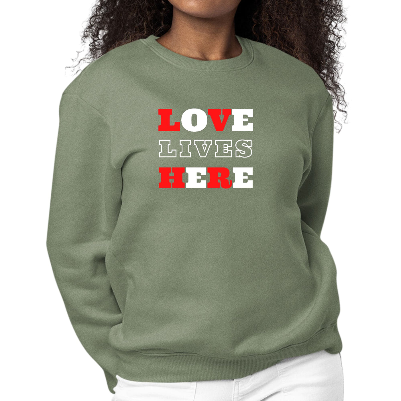 Womens Graphic Sweatshirt Love Lives Here Christian Inspiration - Womens