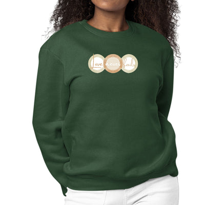 Womens Graphic Sweatshirt Love Never Fails Pastel Brown Beige Green - Womens