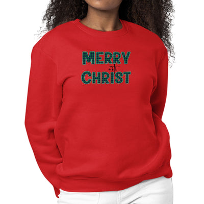 Womens Graphic Sweatshirt Merry With Christ Green Plaid Christmas - Sweatshirts