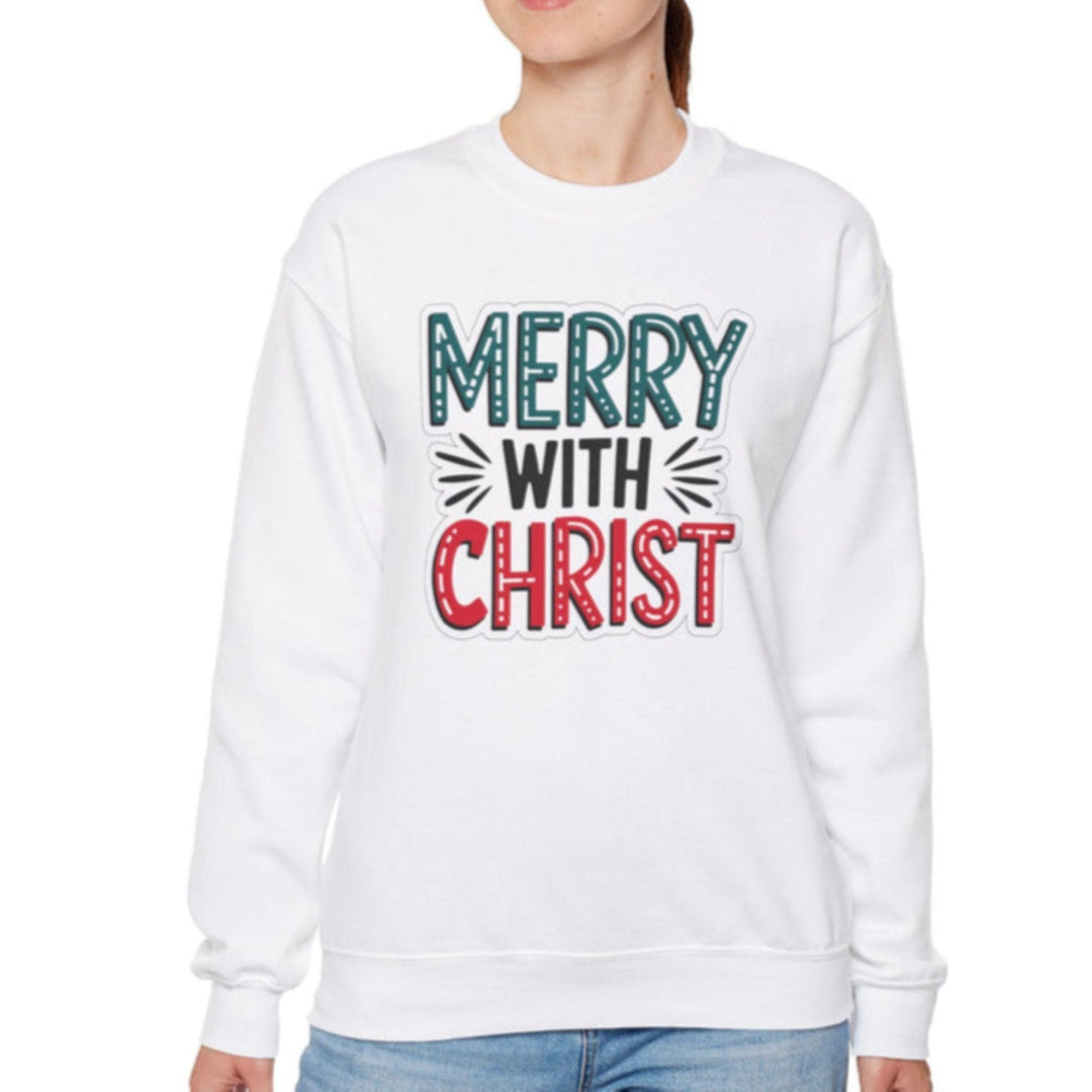 Womens Graphic Sweatshirt - Merry with Christ - Holiday Inspiration - Sweatshirt