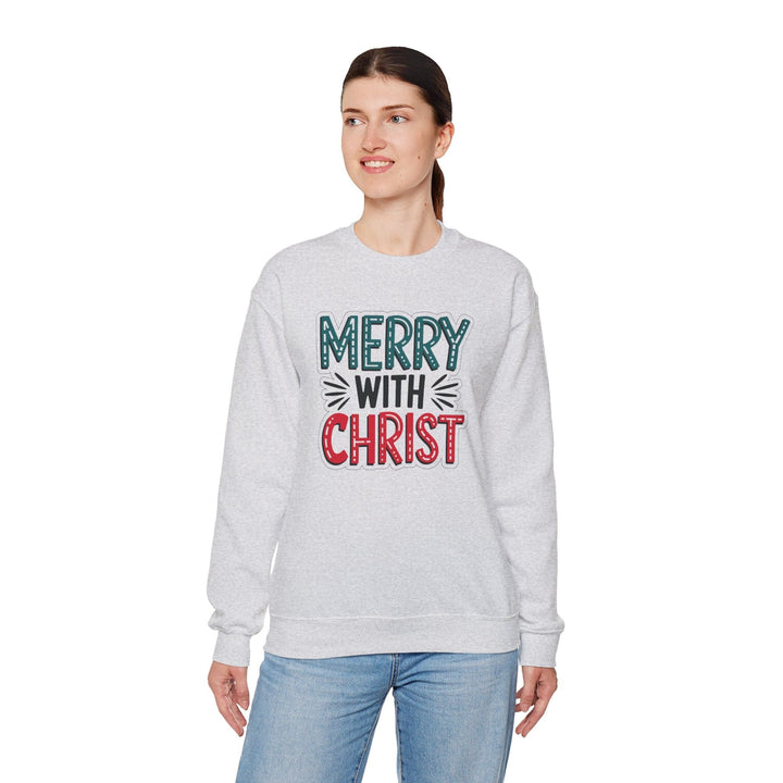 Womens Graphic Sweatshirt - Merry with Christ - Holiday Inspiration - Sweatshirt