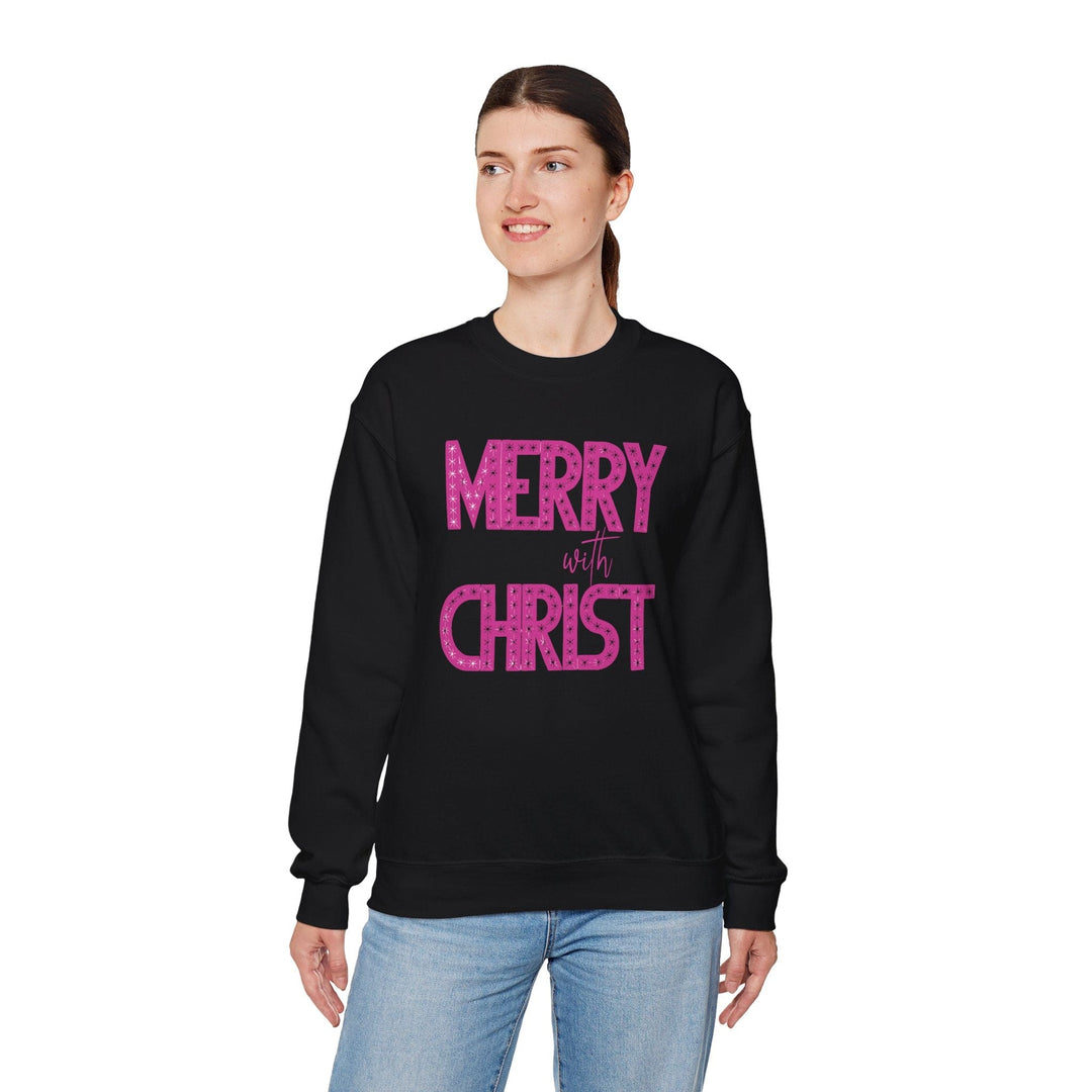 Womens Graphic Sweatshirt - Merry with Christ - Holiday Inspiration - Sweatshirt