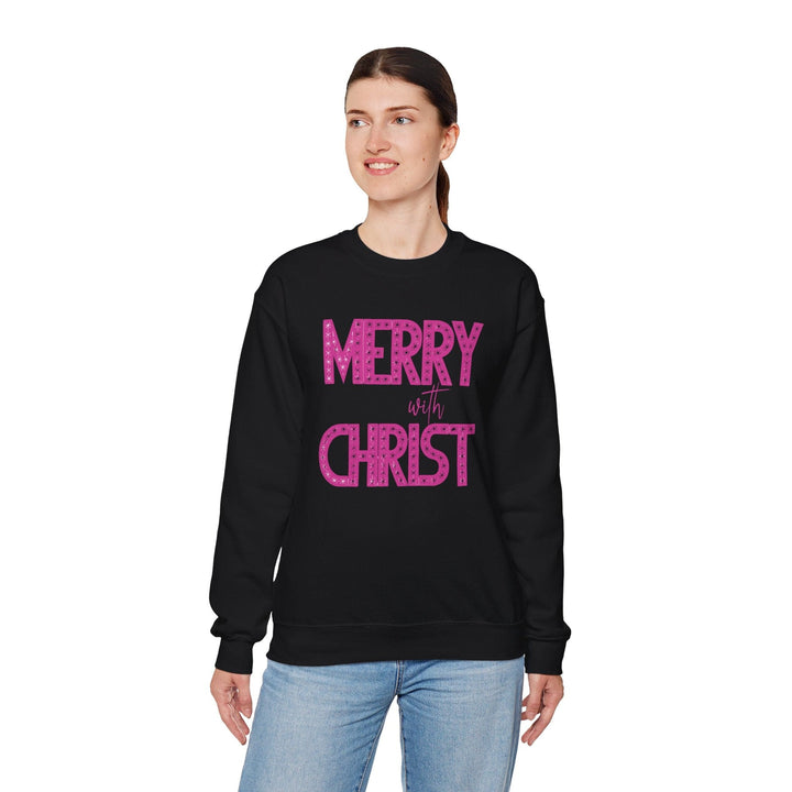 Womens Graphic Sweatshirt - Merry with Christ - Holiday Inspiration - Sweatshirt