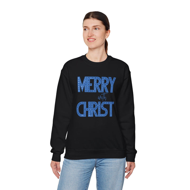Womens Graphic Sweatshirt - Merry with Christ - Holiday Inspiration - Sweatshirt