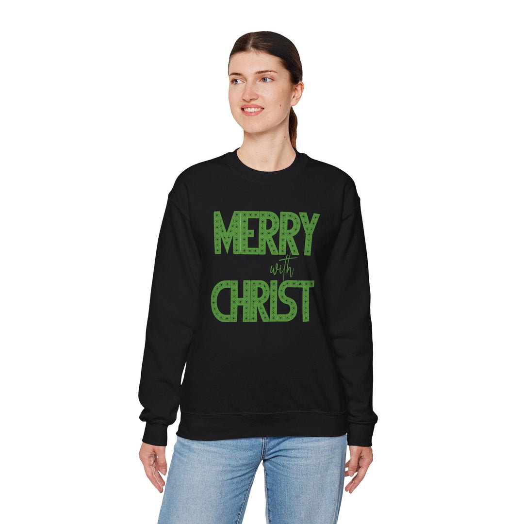Womens Graphic Sweatshirt - Merry with Christ - Holiday Inspiration - Sweatshirt