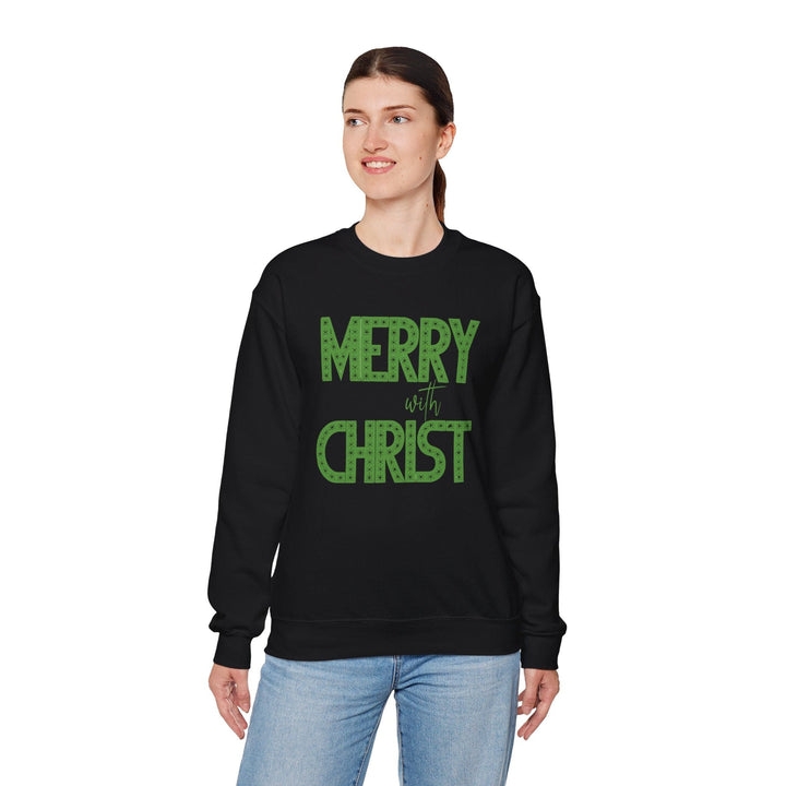 Womens Graphic Sweatshirt - Merry with Christ - Holiday Inspiration - Sweatshirt