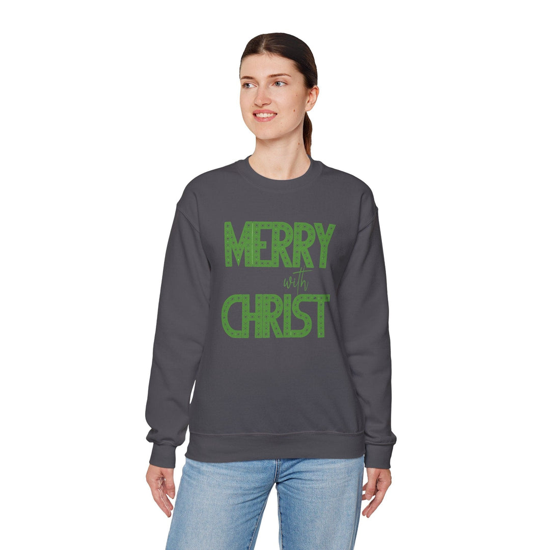 Womens Graphic Sweatshirt - Merry with Christ - Holiday Inspiration - Sweatshirt