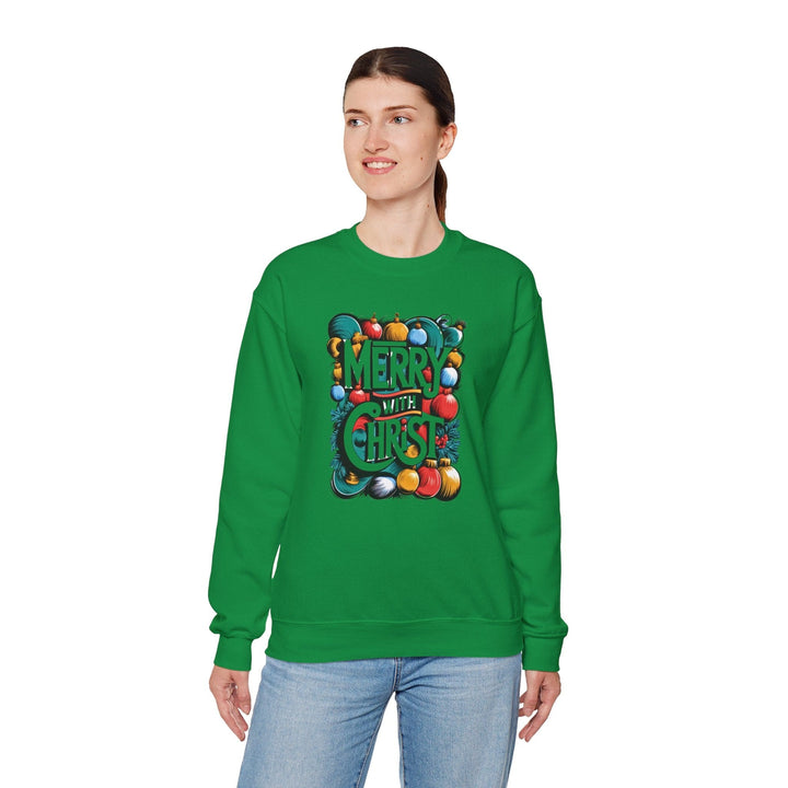 Womens Graphic Sweatshirt - Merry with Christ - Holiday Inspiration - Sweatshirt