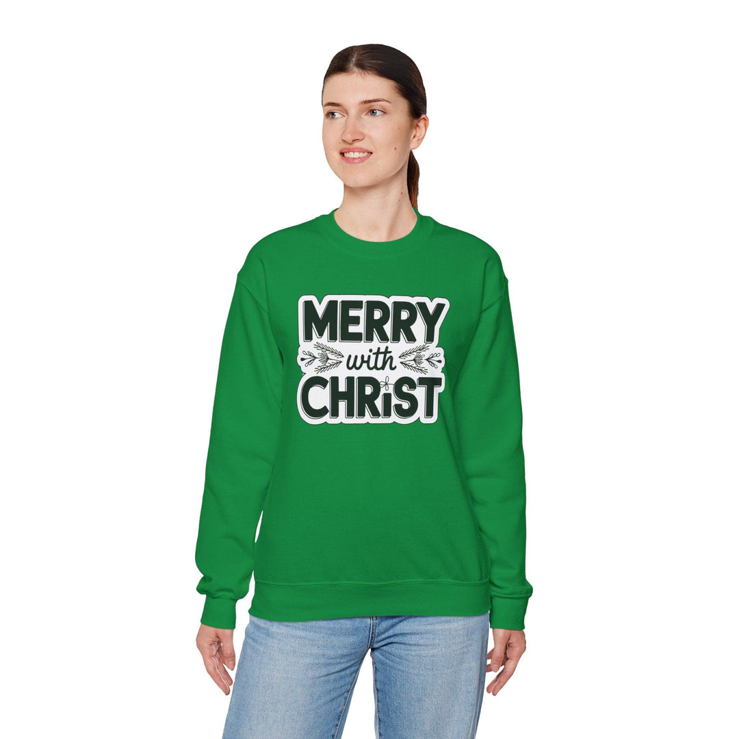 Womens Graphic Sweatshirt - Merry with Christ - Holiday Inspiration - Sweatshirt