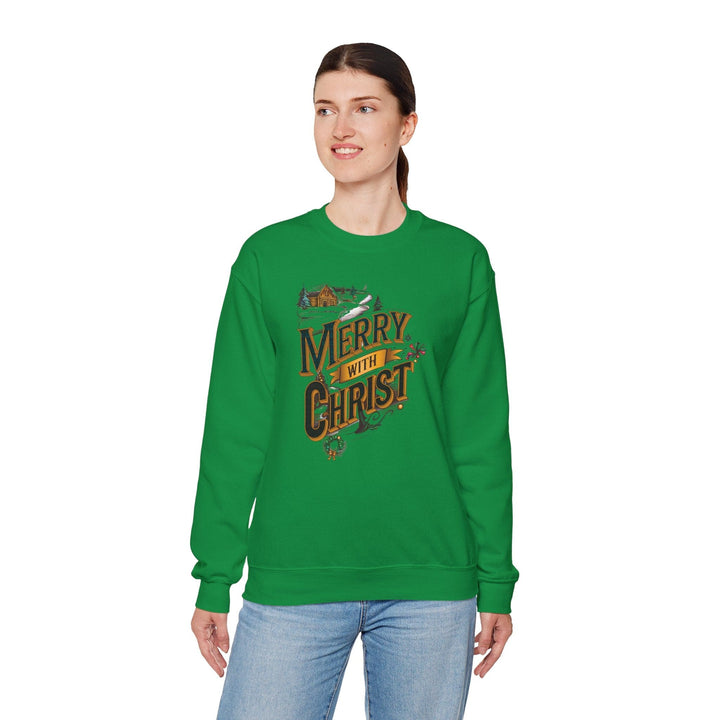 Womens Graphic Sweatshirt - Merry with Christ - Holiday Inspiration - Sweatshirt