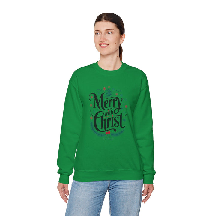 Womens Graphic Sweatshirt - Merry with Christ - Holiday Inspiration - Sweatshirt