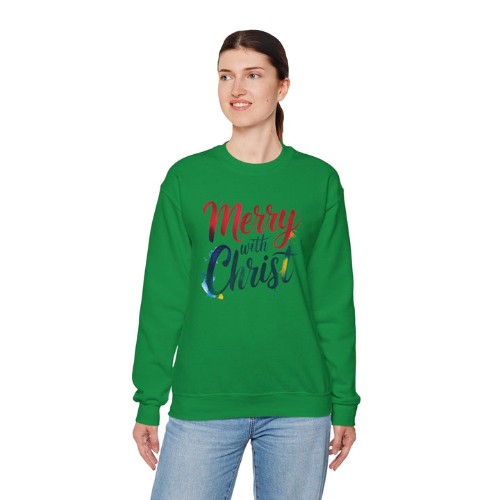 Womens Graphic Sweatshirt - Merry with Christ - Holiday Inspiration - Sweatshirt
