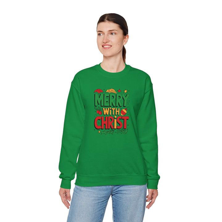 Womens Graphic Sweatshirt - Merry with Christ - Holiday Inspiration - Sweatshirt