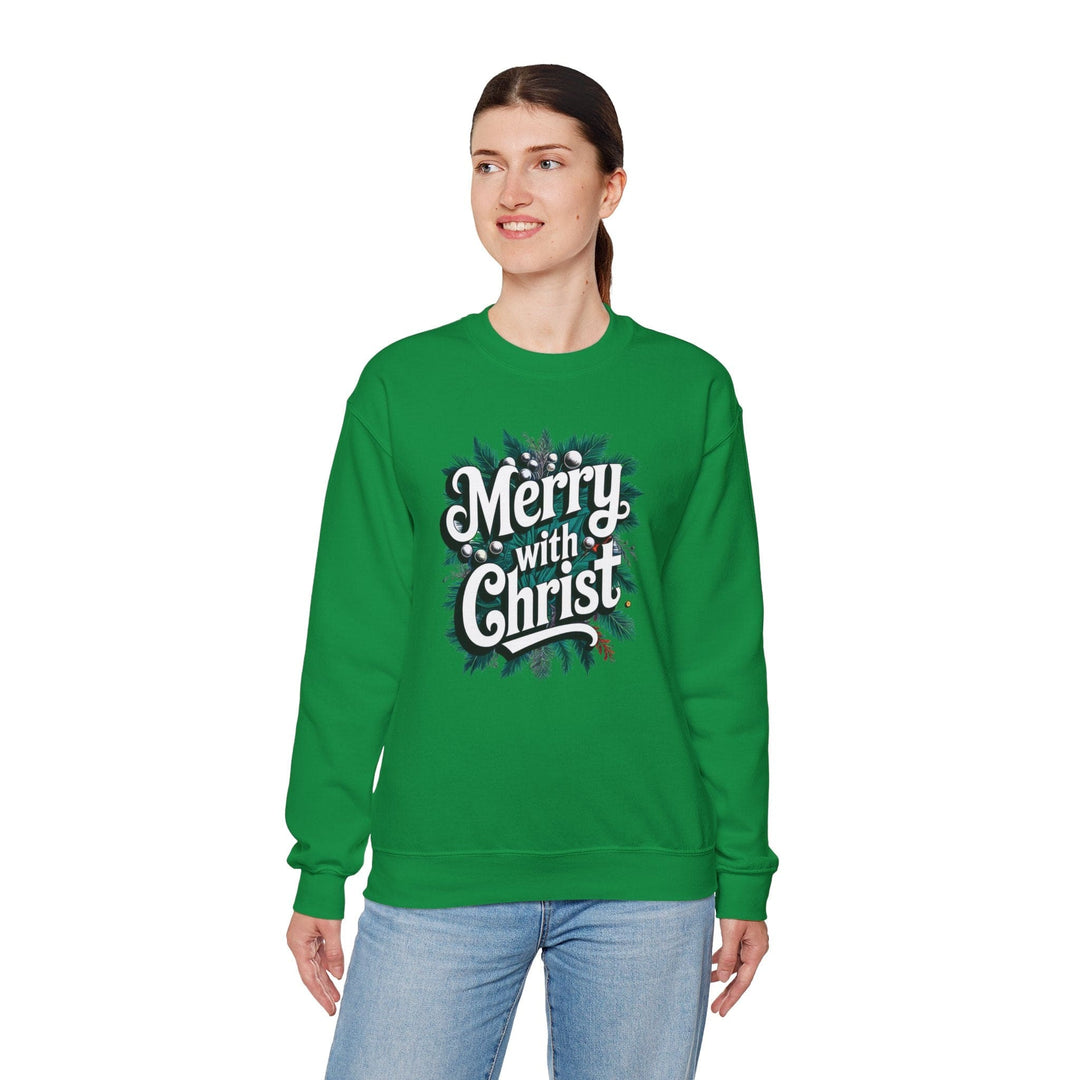Womens Graphic Sweatshirt - Merry with Christ - Holiday Inspiration - Sweatshirt