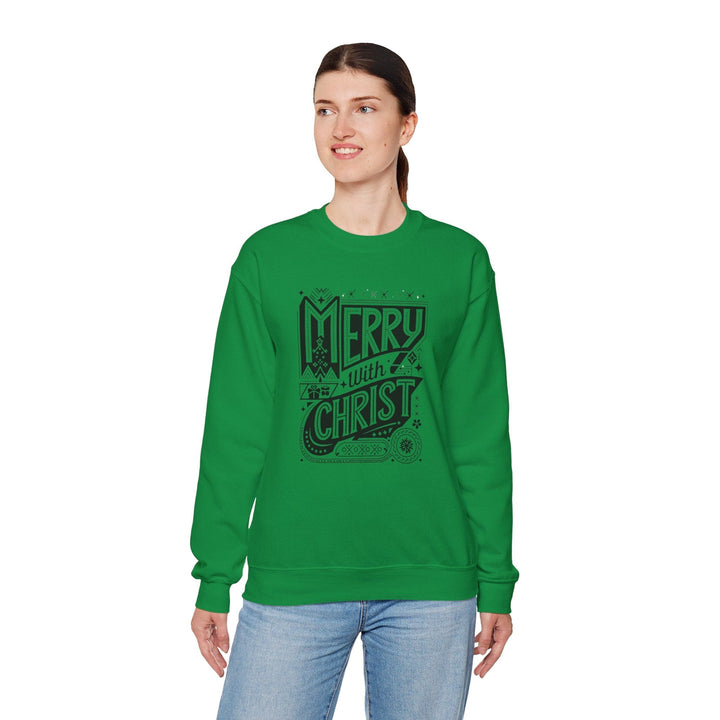 Womens Graphic Sweatshirt - Merry with Christ - Holiday Inspiration - Sweatshirt