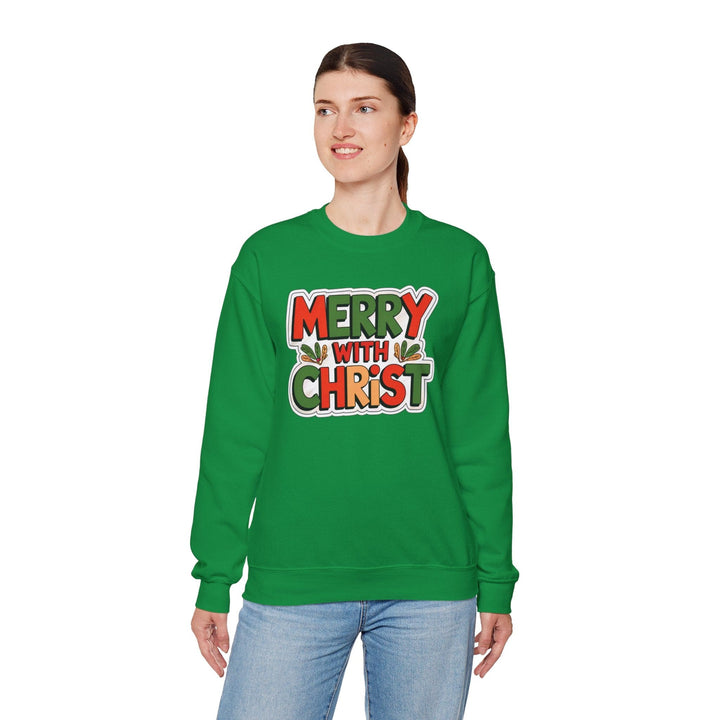 Womens Graphic Sweatshirt - Merry with Christ - Holiday Inspiration - Sweatshirt