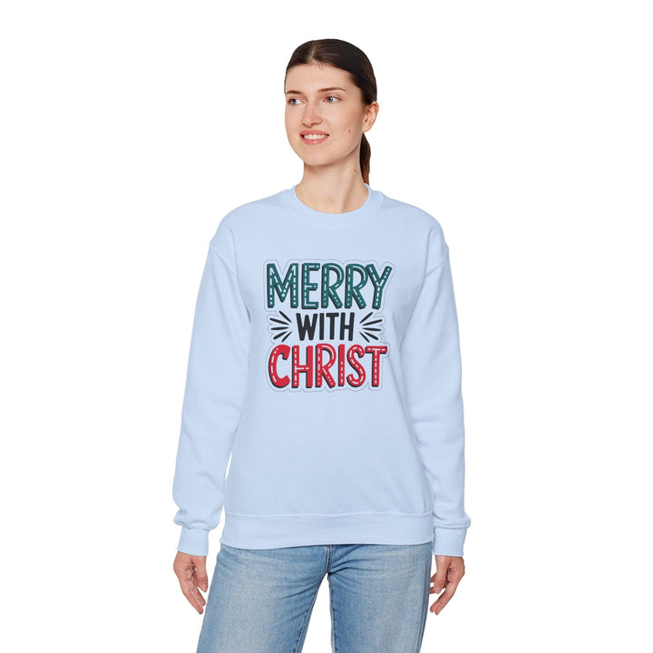 Womens Graphic Sweatshirt - Merry with Christ - Holiday Inspiration - Sweatshirt