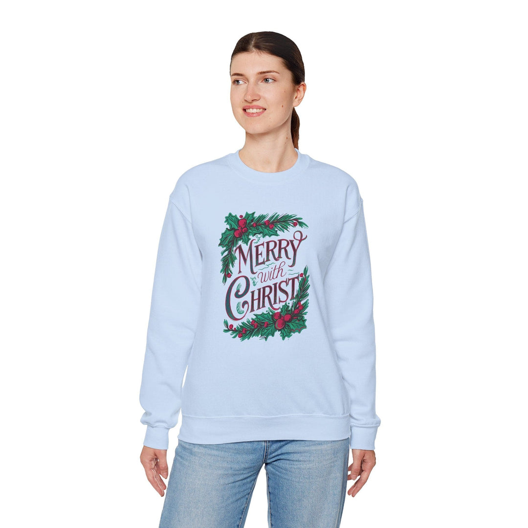 Womens Graphic Sweatshirt - Merry with Christ - Holiday Inspiration - Sweatshirt