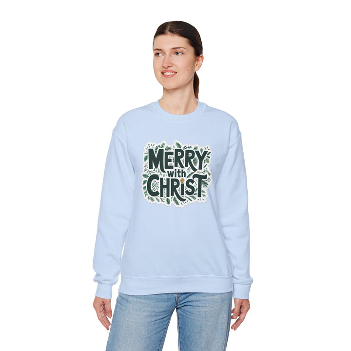 Womens Graphic Sweatshirt - Merry with Christ - Holiday Inspiration - Sweatshirt
