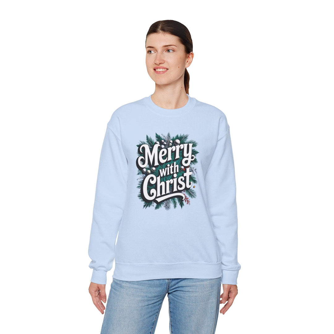 Womens Graphic Sweatshirt - Merry with Christ - Holiday Inspiration - Sweatshirt