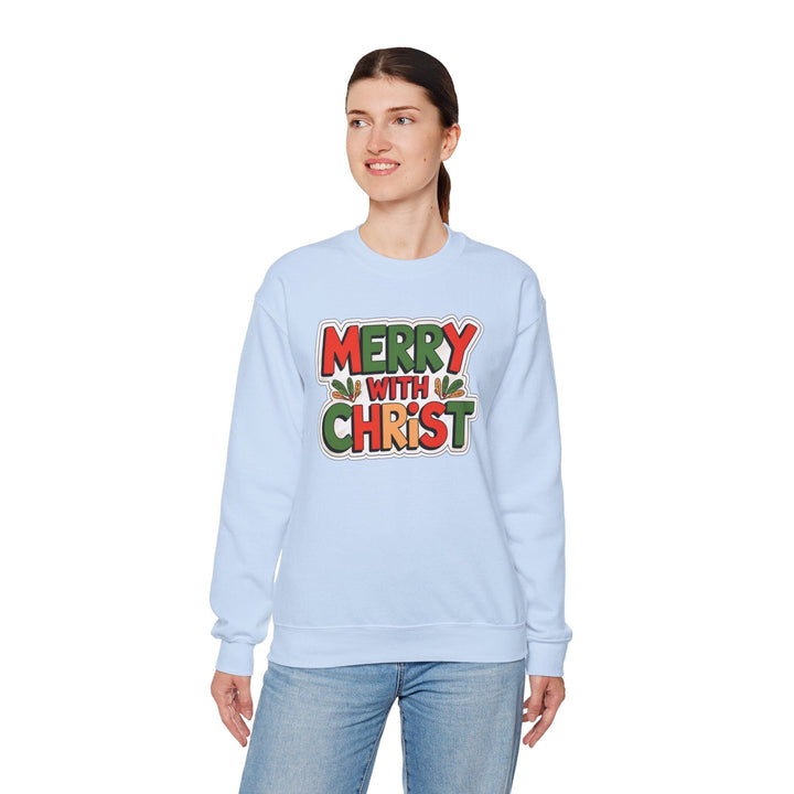 Womens Graphic Sweatshirt - Merry with Christ - Holiday Inspiration - Sweatshirt